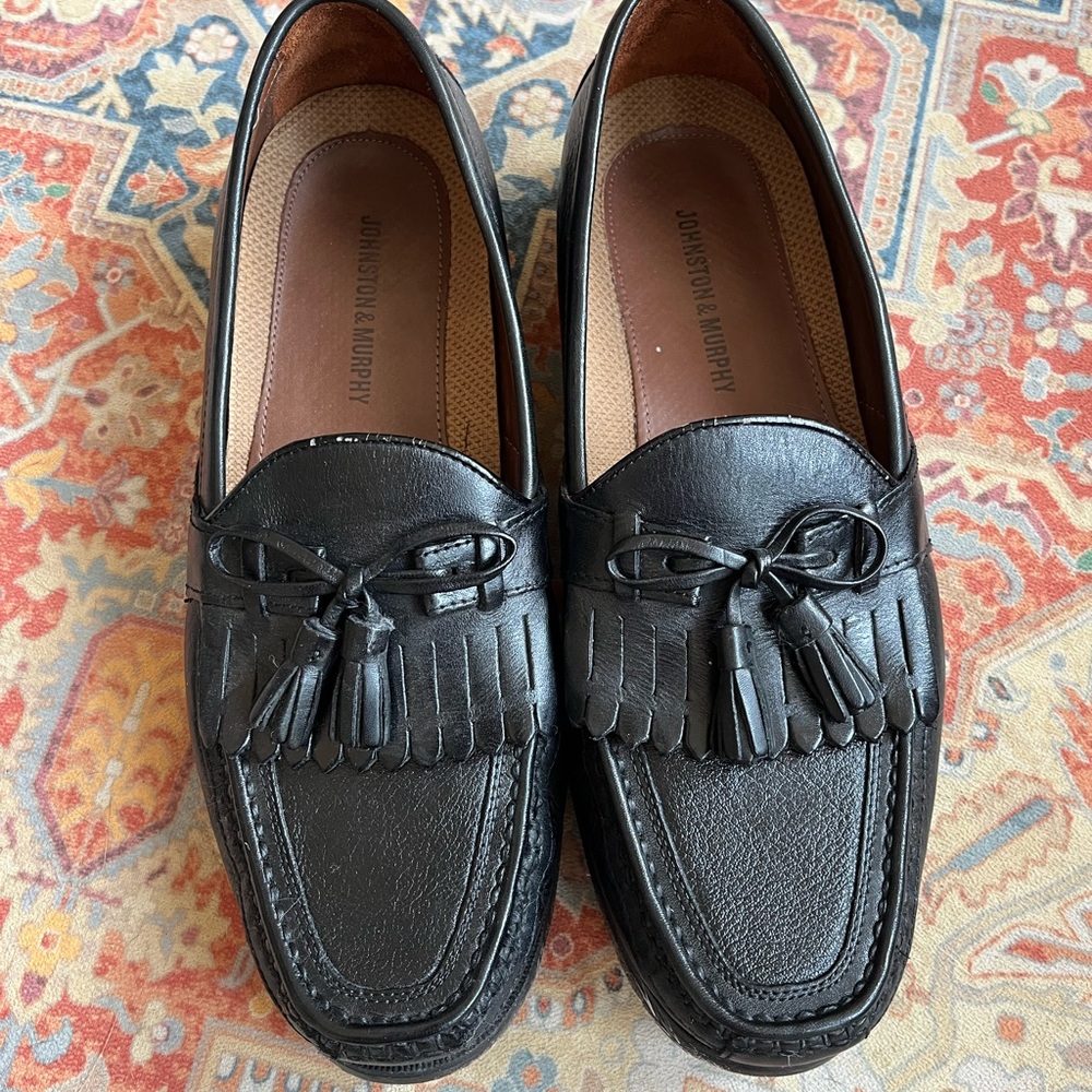 Johnston & Murphy Black Leather Tassel Loafers